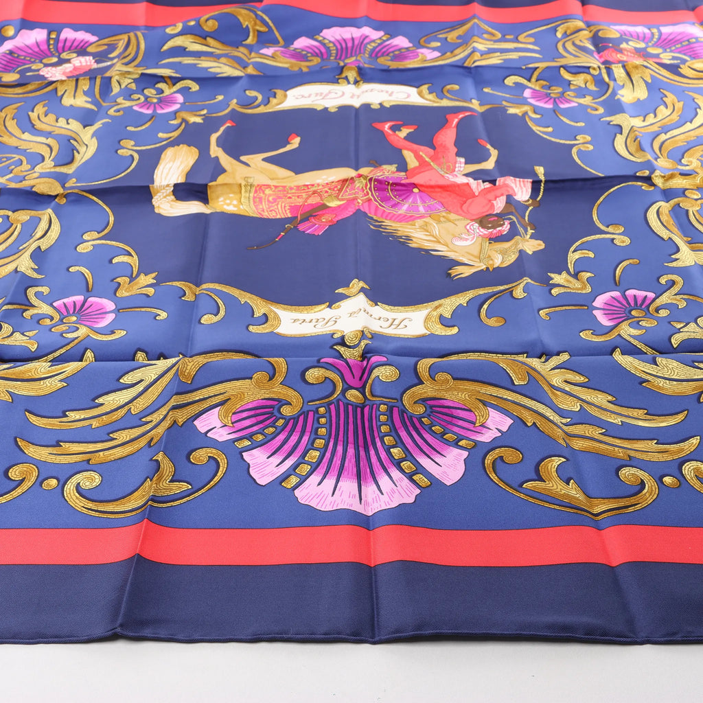 Hermès Carré 90 "Cheval Turc" Silk handkerchief in Navy Blue