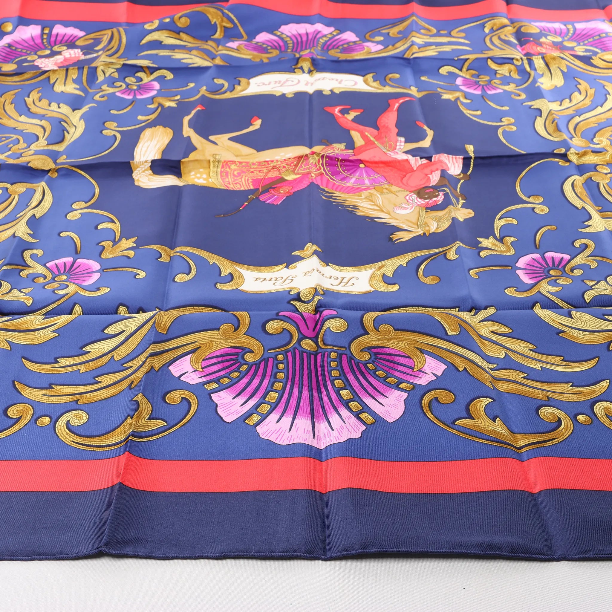 Hermès Carré 90 "Cheval Turc" Silk handkerchief in Navy Blue