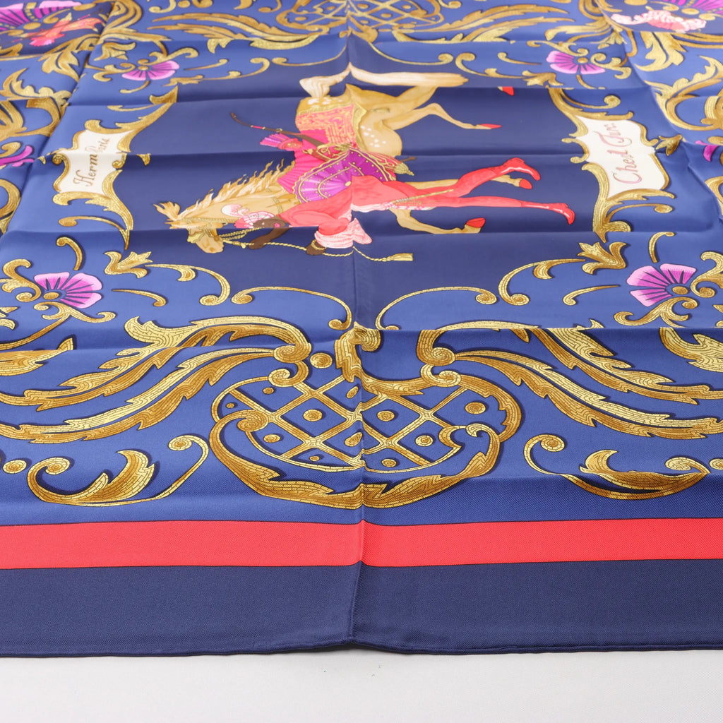 Hermès Carré 90 "Cheval Turc" Silk handkerchief in Navy Blue