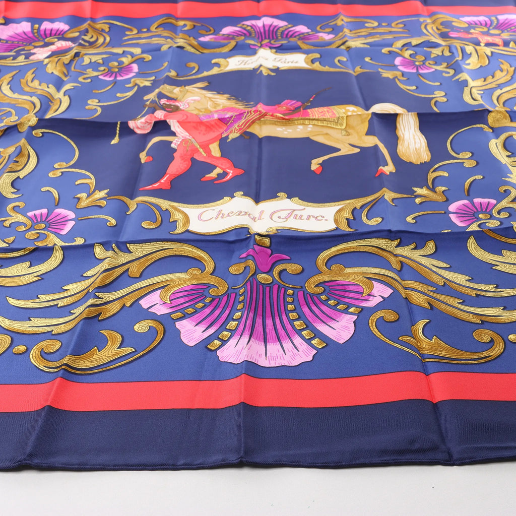 Hermès Carré 90 "Cheval Turc" Silk handkerchief in Navy Blue