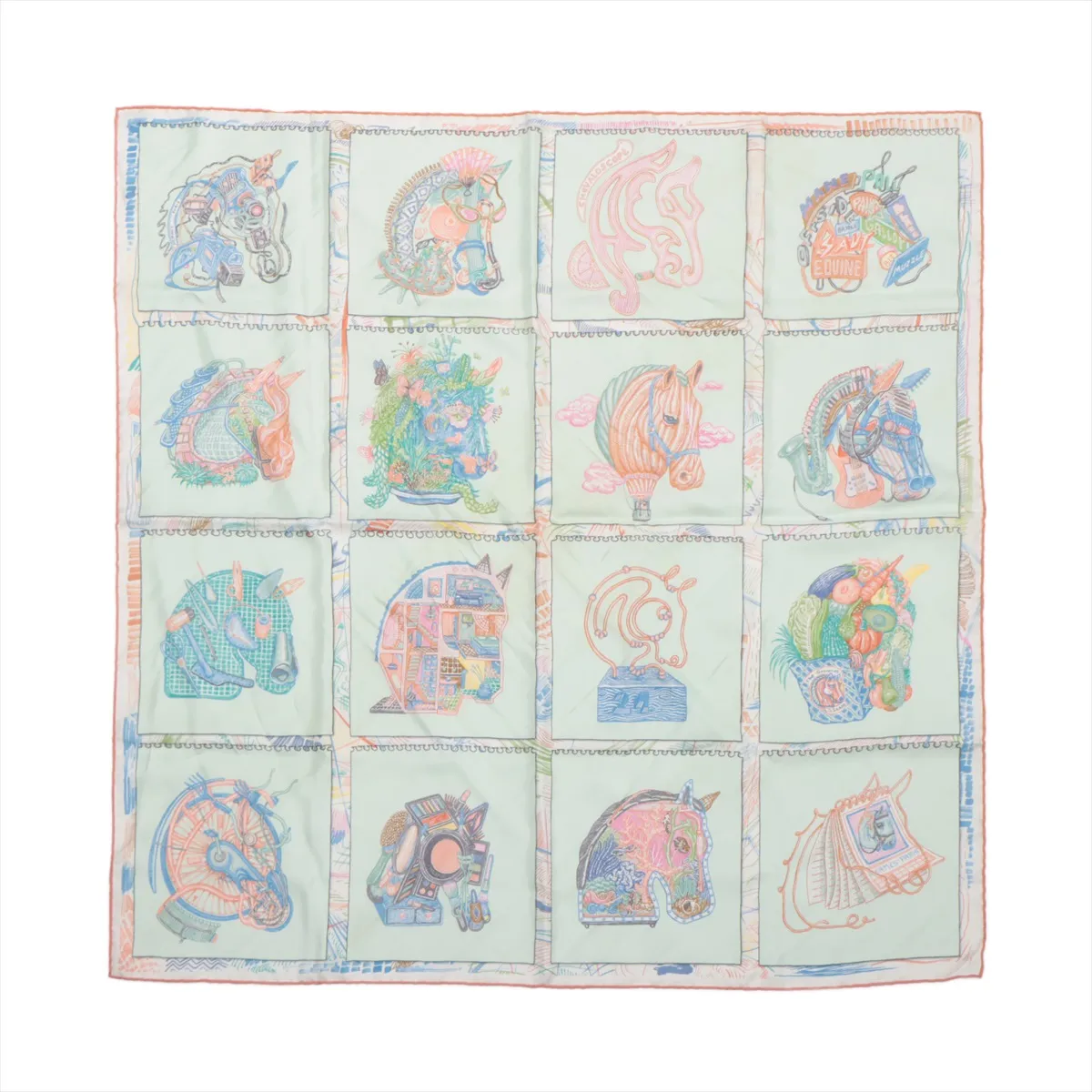 Hermès Carré 90 "Chevaloscope Neon" Silk handkerchief in Green