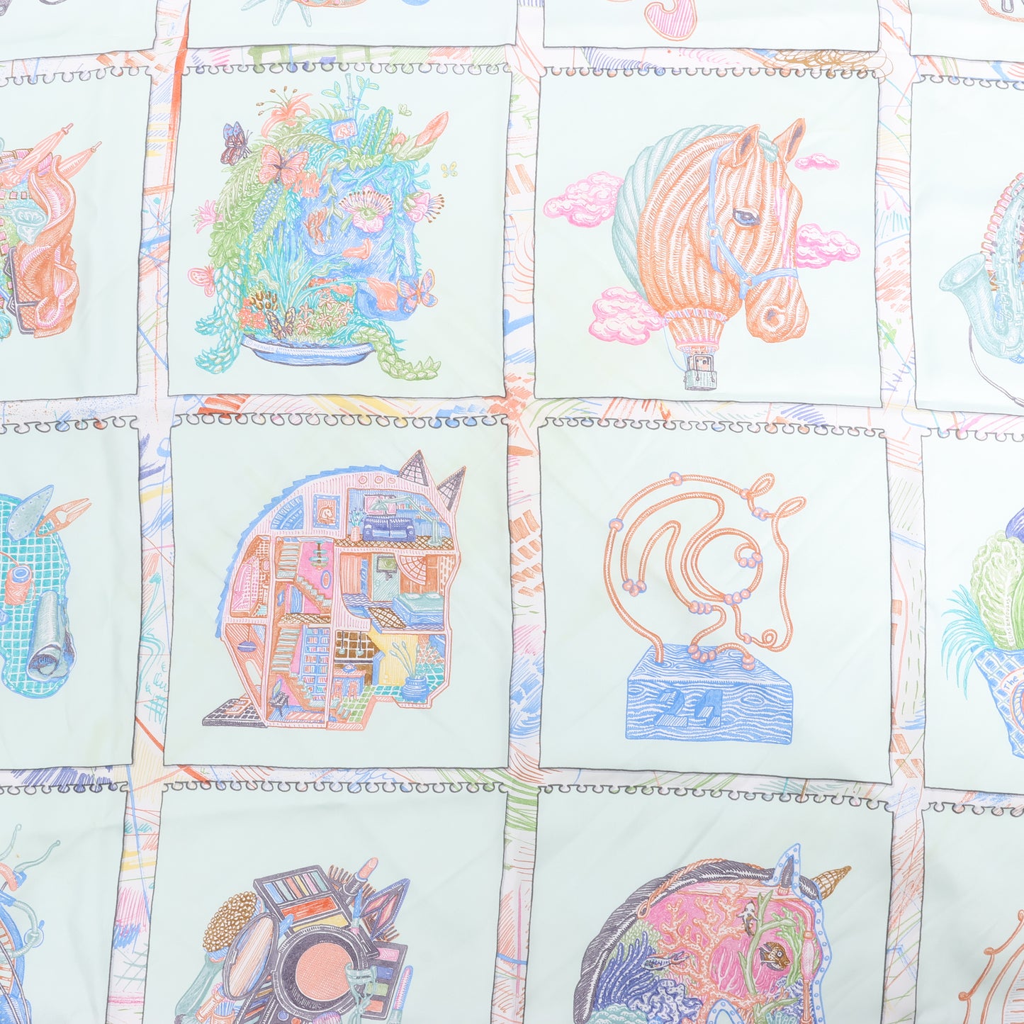 Hermès Carré 90 "Chevaloscope Neon" Silk handkerchief in Green
