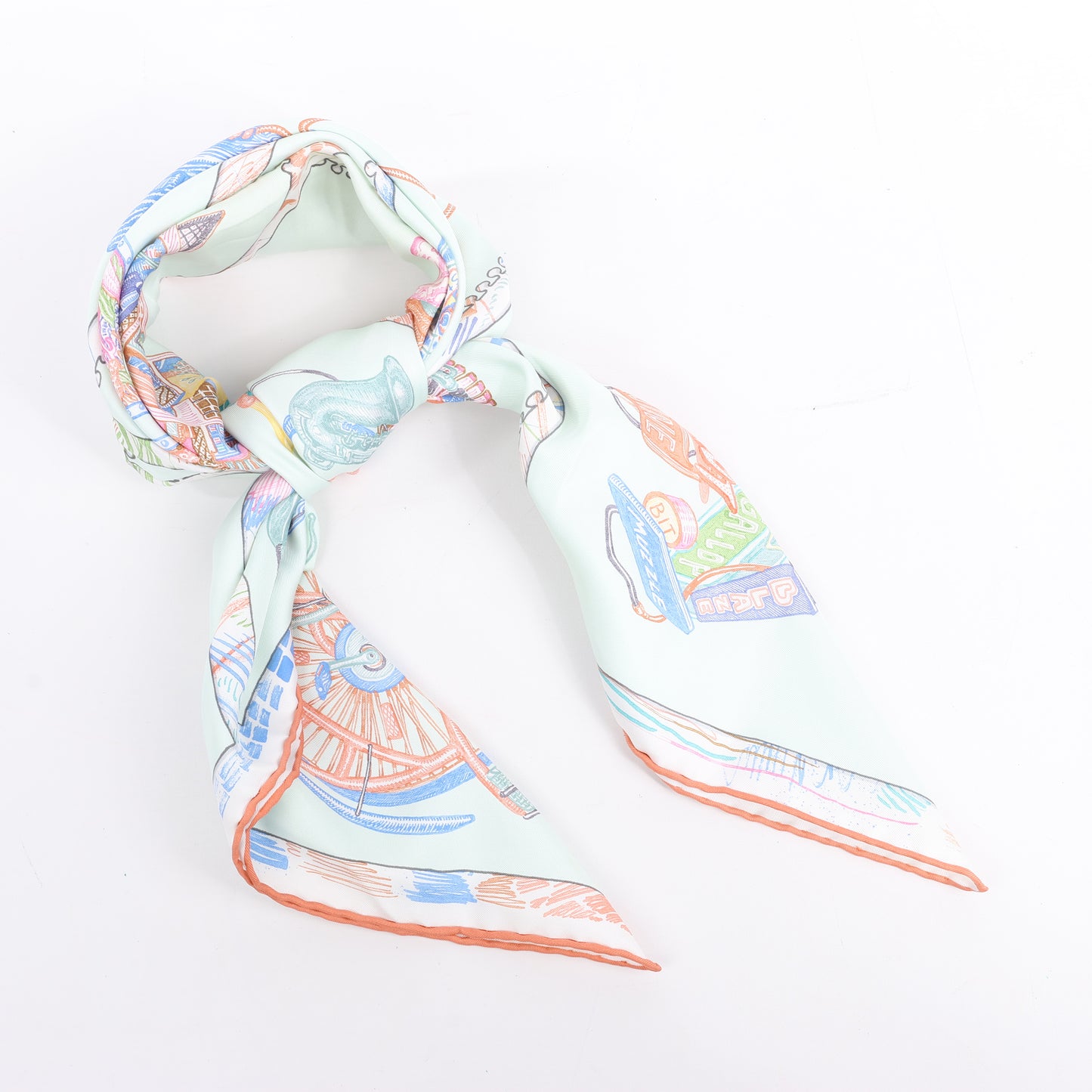 Hermès Carré 90 "Chevaloscope Neon" Silk handkerchief in Green