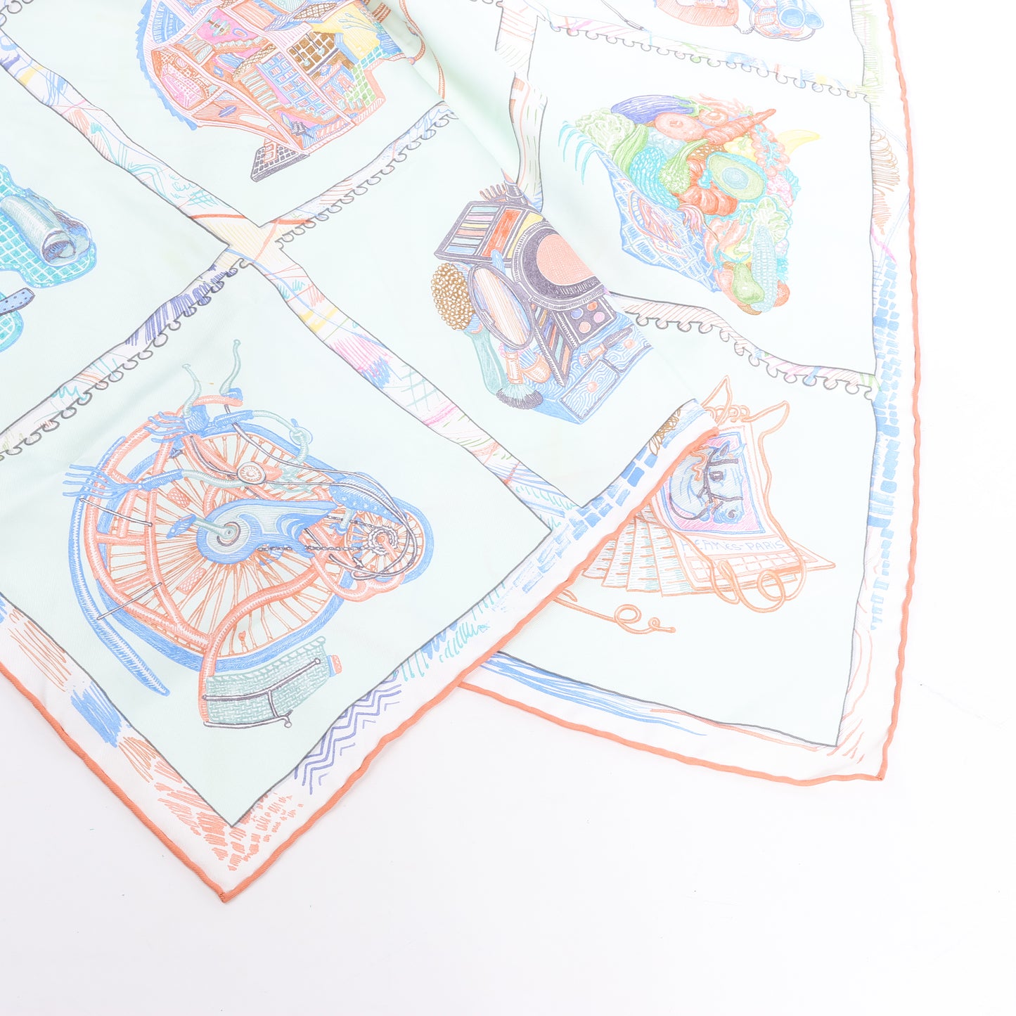 Hermès Carré 90 "Chevaloscope Neon" Silk handkerchief in Green
