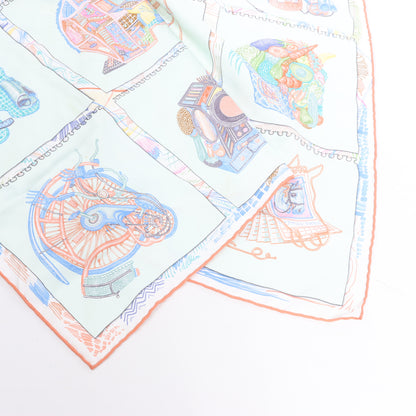 Hermès Carré 90 "Chevaloscope Neon" Silk handkerchief in Green