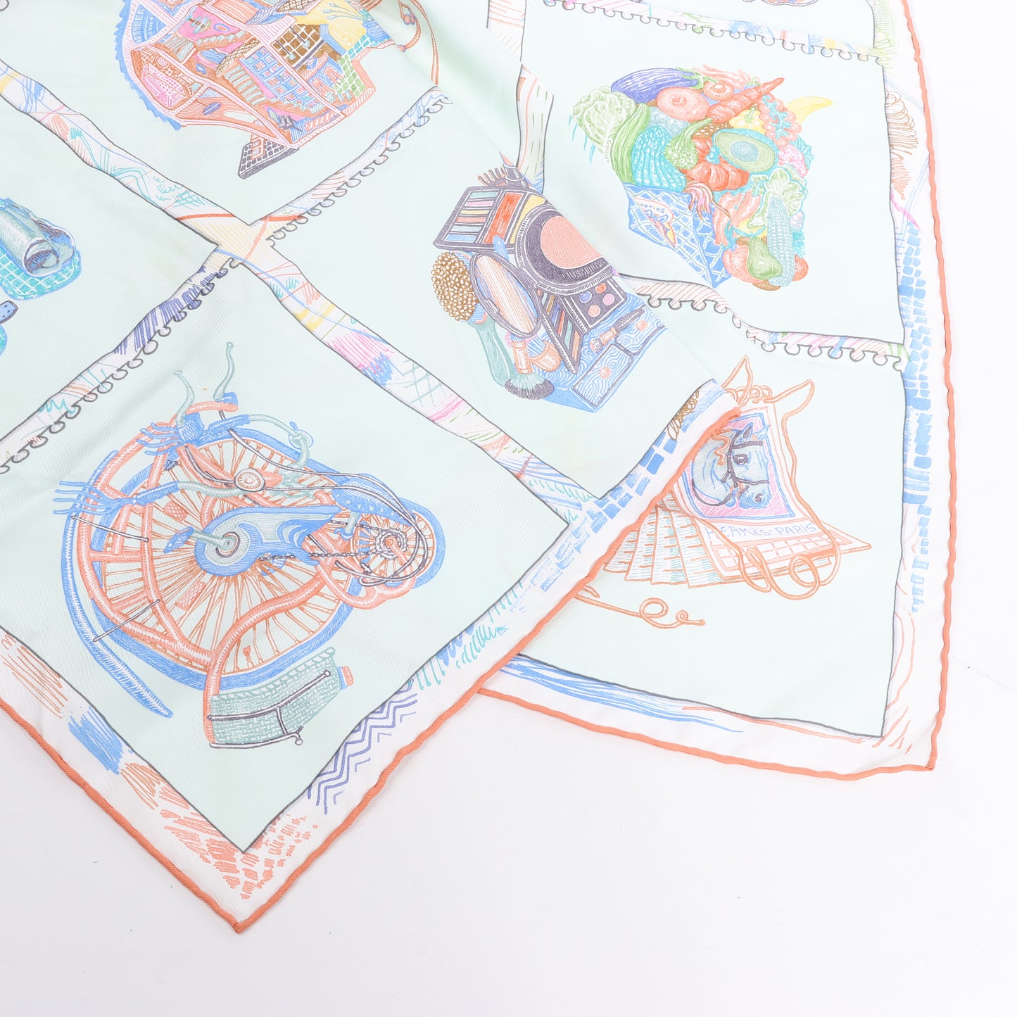 Hermès Carré 90 "Chevaloscope Neon" Silk handkerchief in Green
