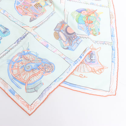 Hermès Carré 90 "Chevaloscope Neon" Silk handkerchief in Green