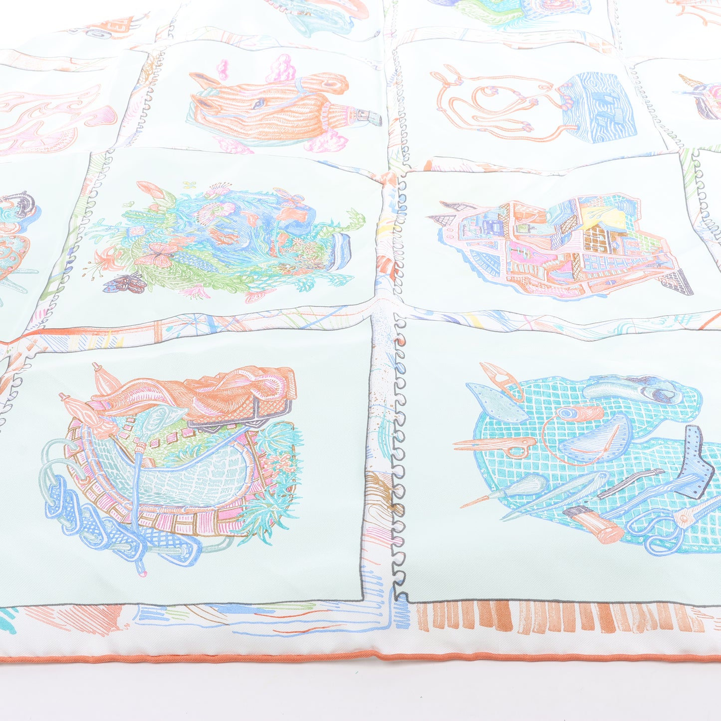 Hermès Carré 90 "Chevaloscope Neon" Silk handkerchief in Green