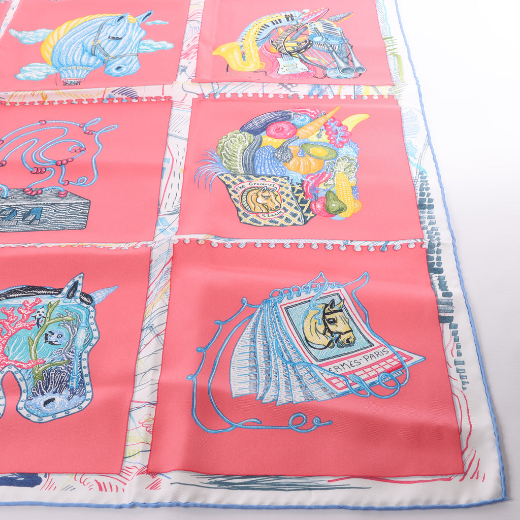 Hermès Carré 90 "Chevaloscope" Silk Scarf in Pink