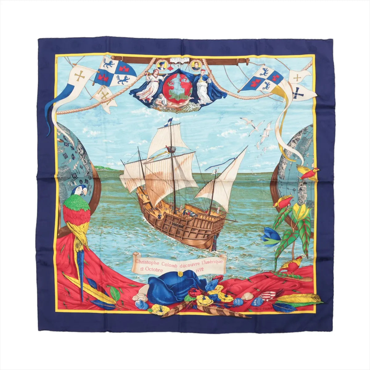 Hermès Carré 90 "Christoffer Columbus decouvre l'Amerique" Silk handkerchief in Blue