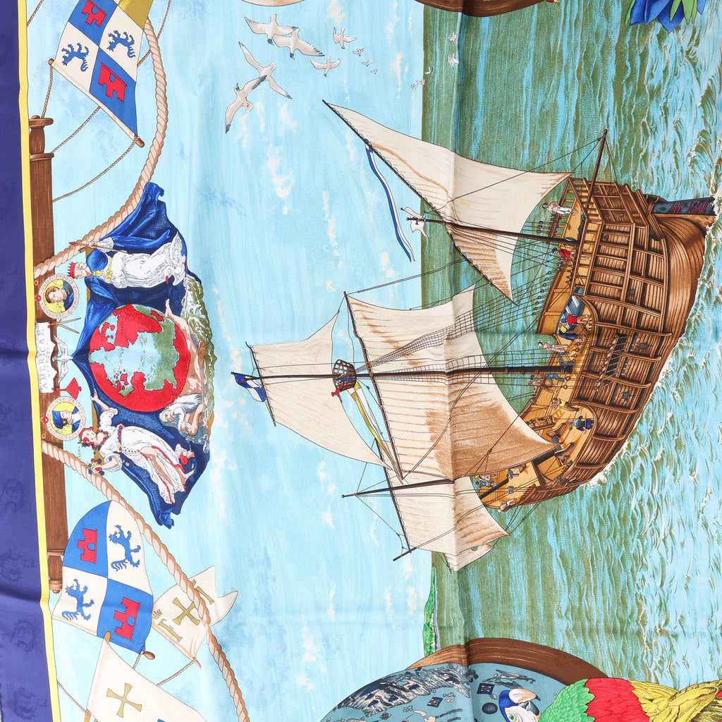 Hermès Carré 90 "Christoffer Columbus decouvre l'Amerique" Silk handkerchief in Blue