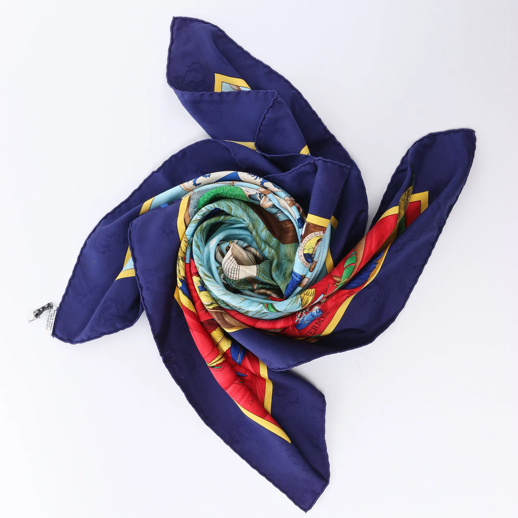 Hermès Carré 90 "Christoffer Columbus decouvre l'Amerique" Silk handkerchief in Blue