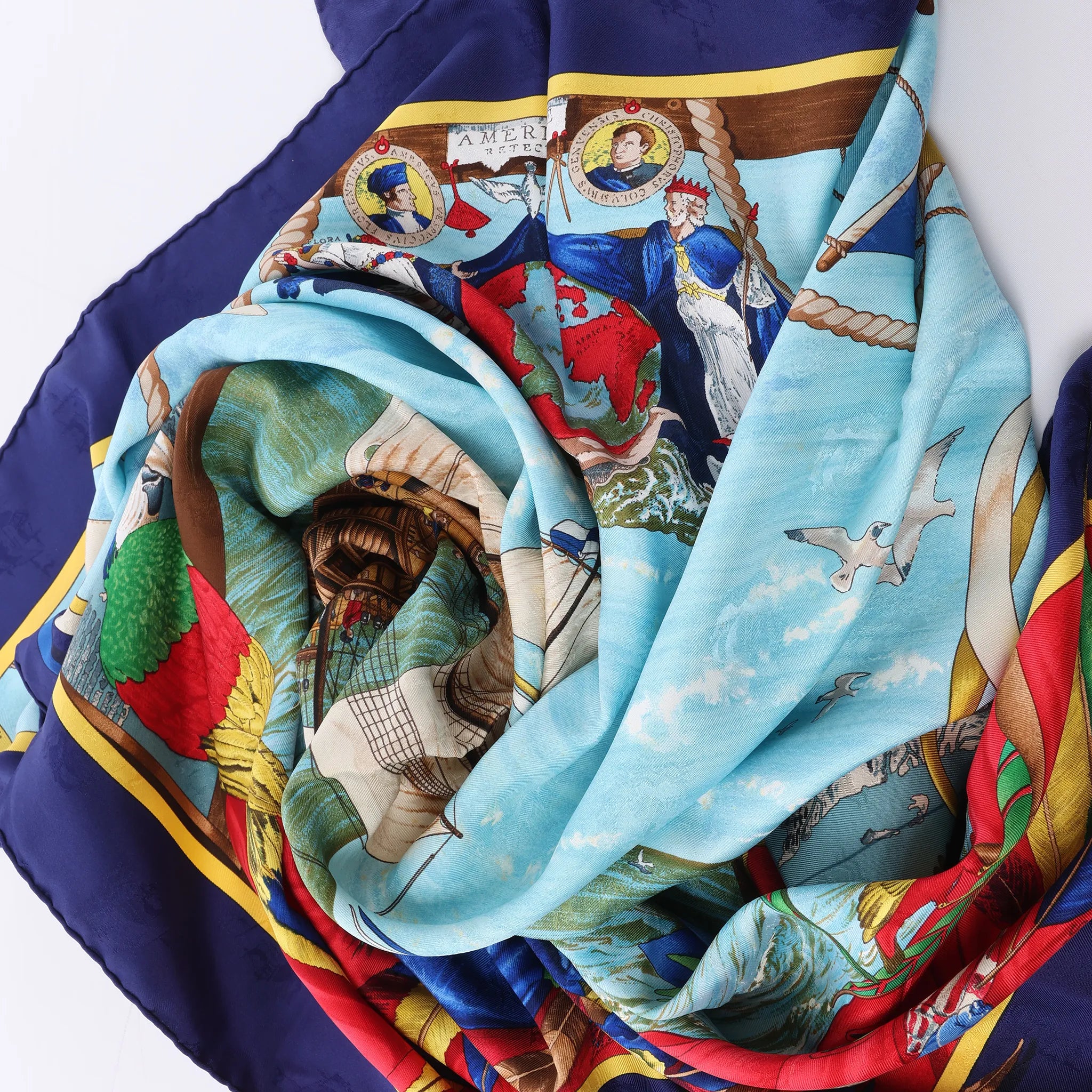 Hermès Carré 90 "Christoffer Columbus decouvre l'Amerique" Silk handkerchief in Blue