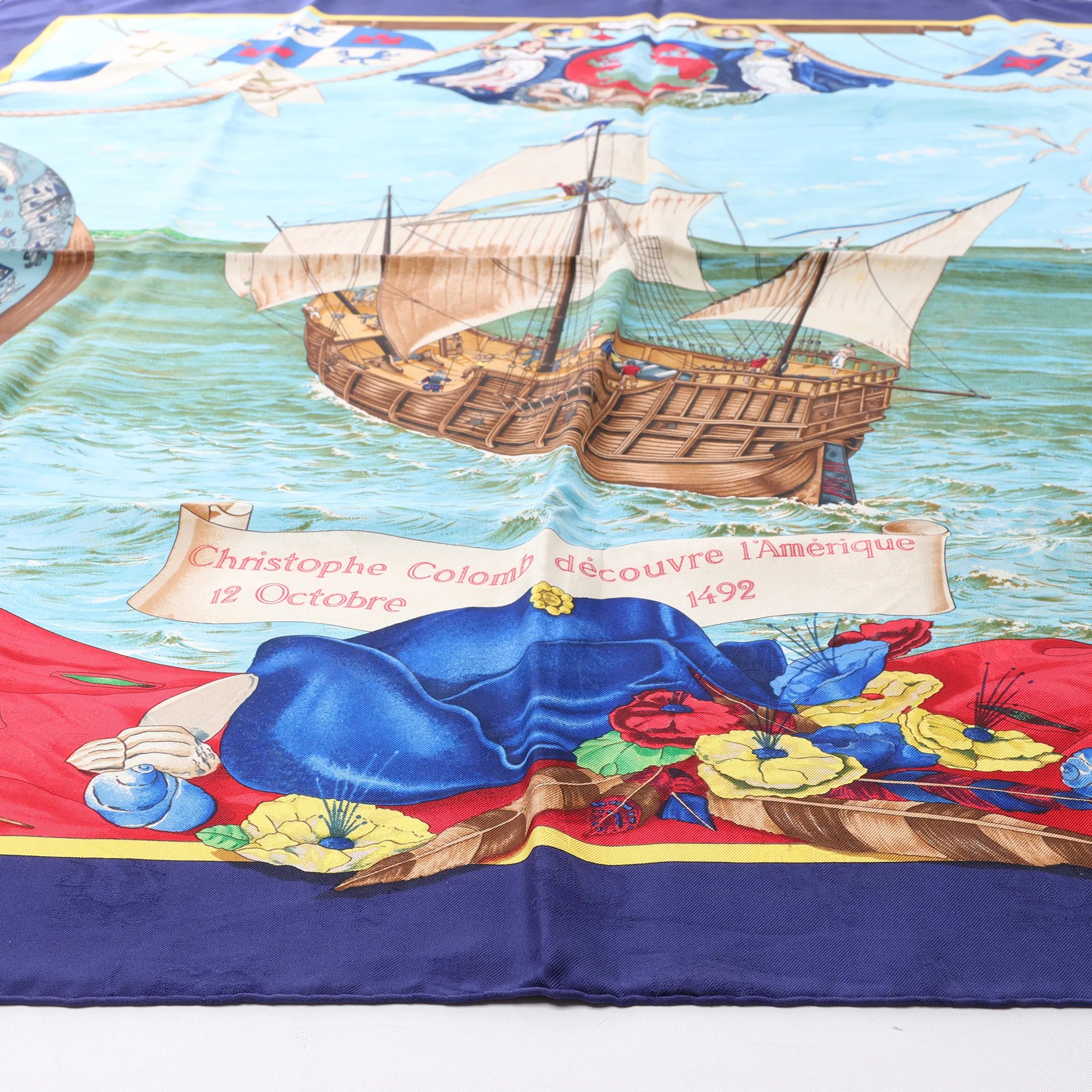 Hermès Carré 90 "Christoffer Columbus decouvre l'Amerique" Silk handkerchief in Blue