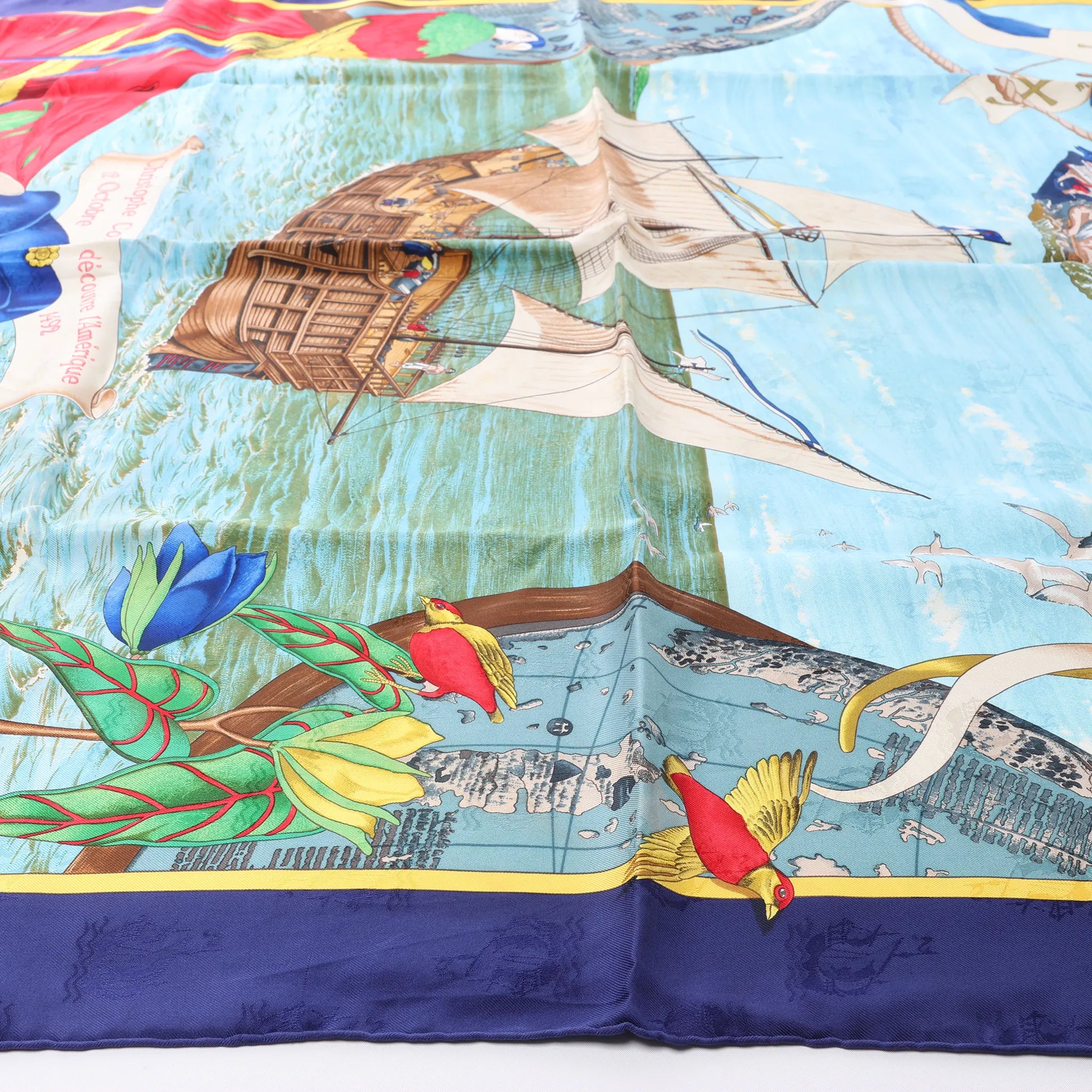 Hermès Carré 90 "Christoffer Columbus decouvre l'Amerique" Silk handkerchief in Blue
