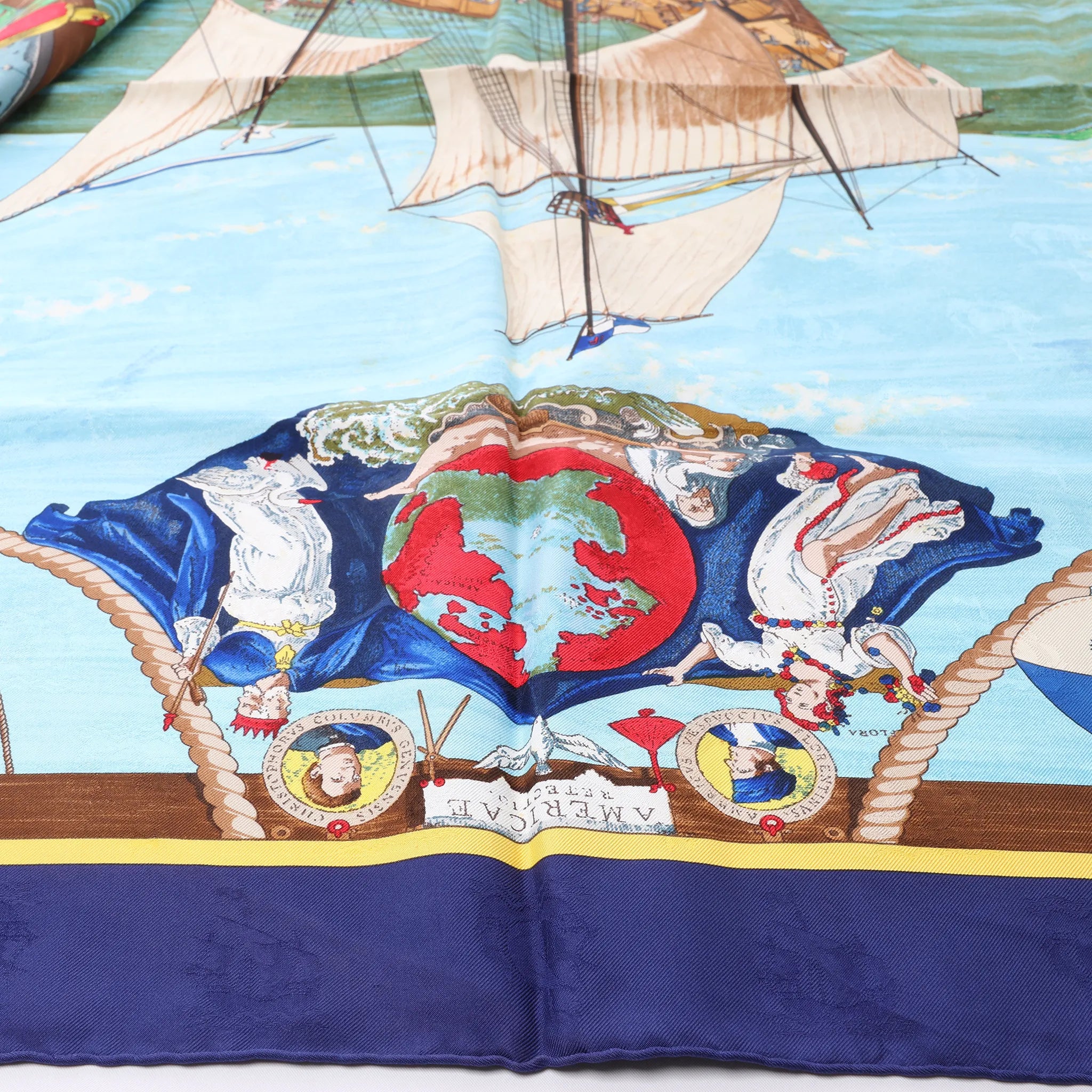 Hermès Carré 90 "Christoffer Columbus decouvre l'Amerique" Silk handkerchief in Blue