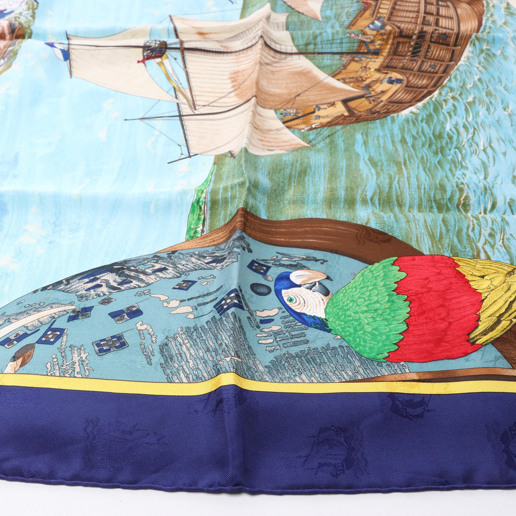 Hermès Carré 90 "Christoffer Columbus decouvre l'Amerique" Silk handkerchief in Blue