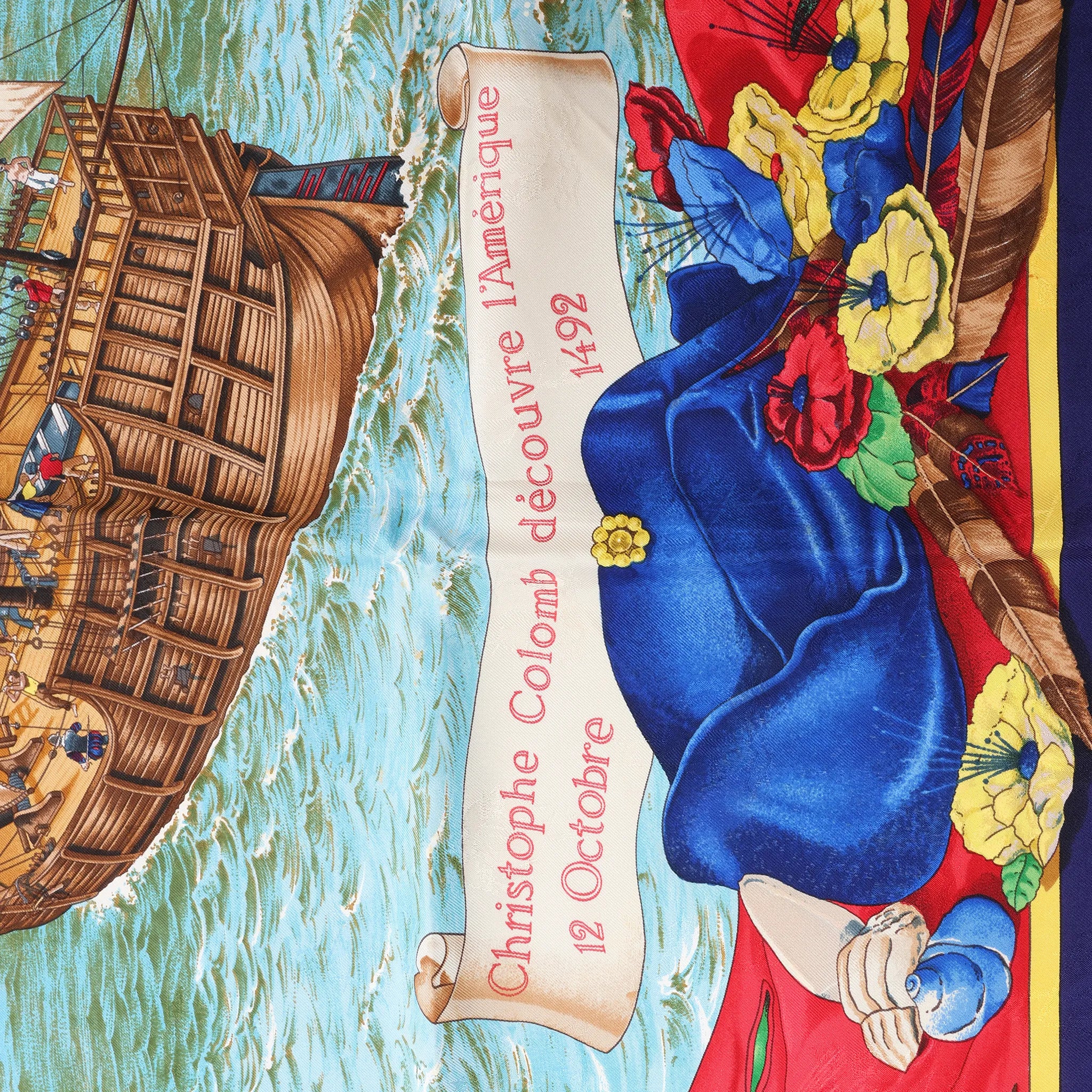 Hermès Carré 90 "Christoffer Columbus decouvre l'Amerique" Silk handkerchief in Blue
