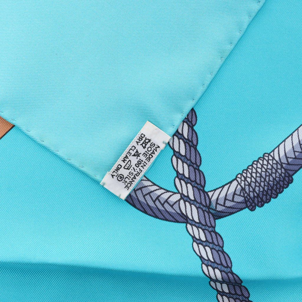 Hermès Carré 90 "Clic Clac" Scarf Silk in Blue x Yellow
