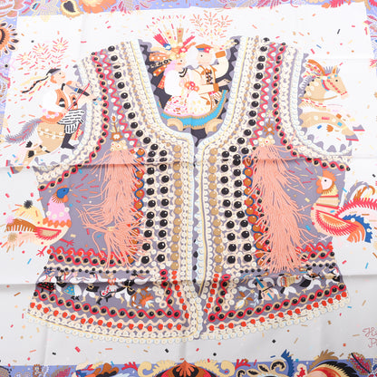 Hermès Carré 90 "Costume de Fete" 100% Silk Scarf in Purple
