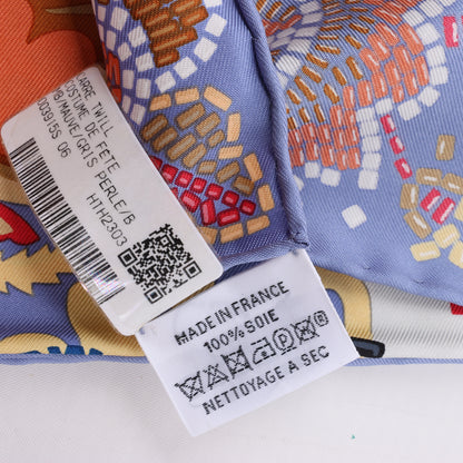 Hermès Carré 90 "Costume de Fete" 100% Silk Scarf in Purple