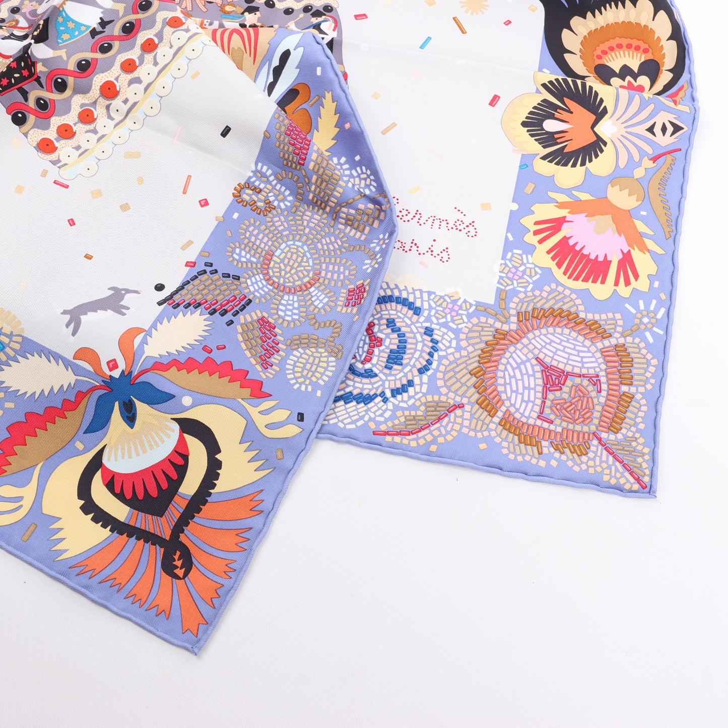 Hermès Carré 90 "Costume de Fete" 100% Silk Scarf in Purple