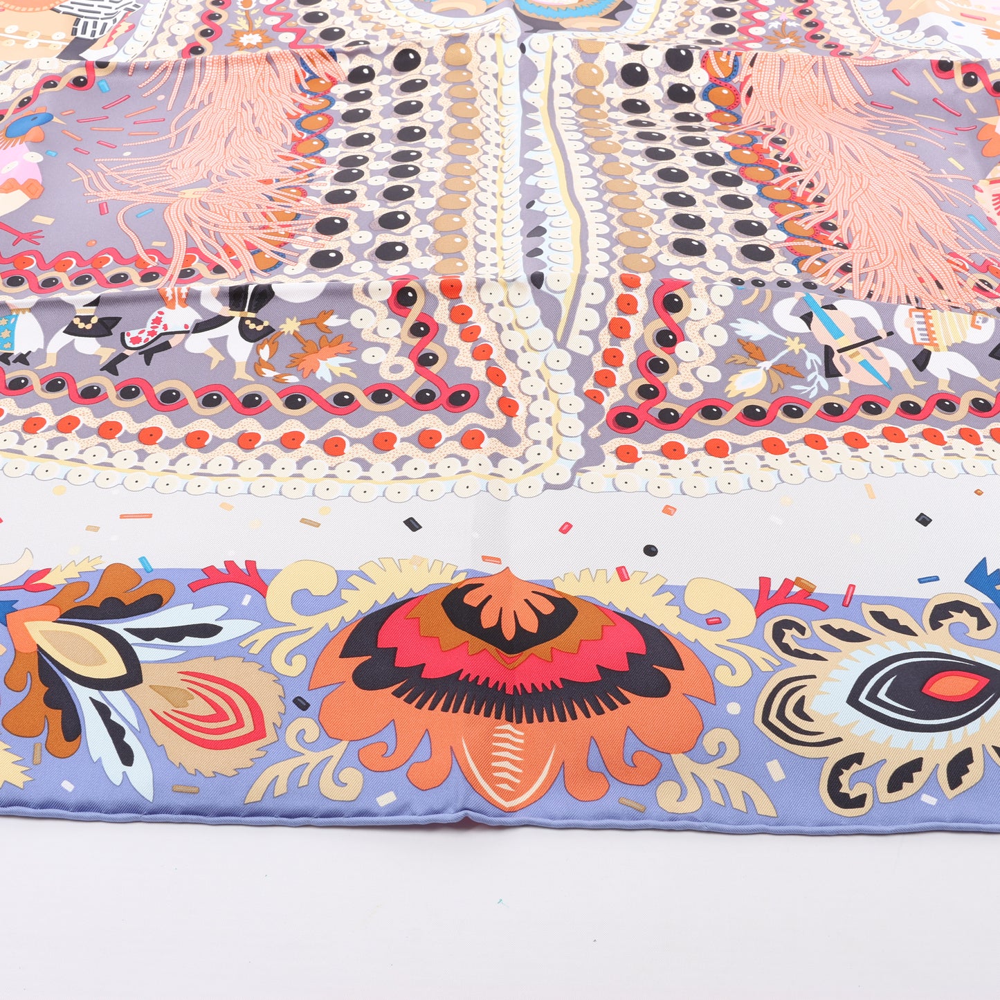 Hermès Carré 90 "Costume de Fete" 100% Silk Scarf in Purple