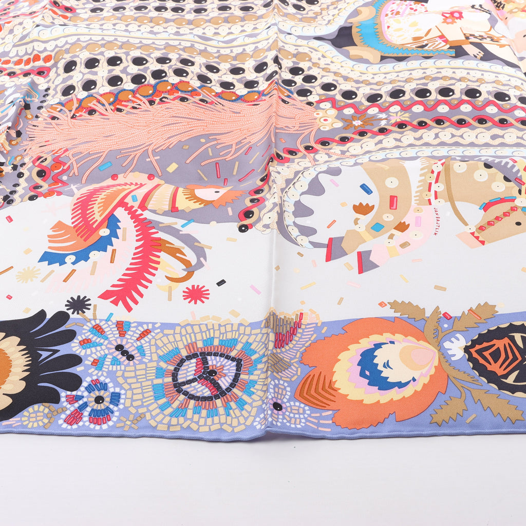Hermès Carré 90 "Costume de Fete" 100% Silk Scarf in Purple