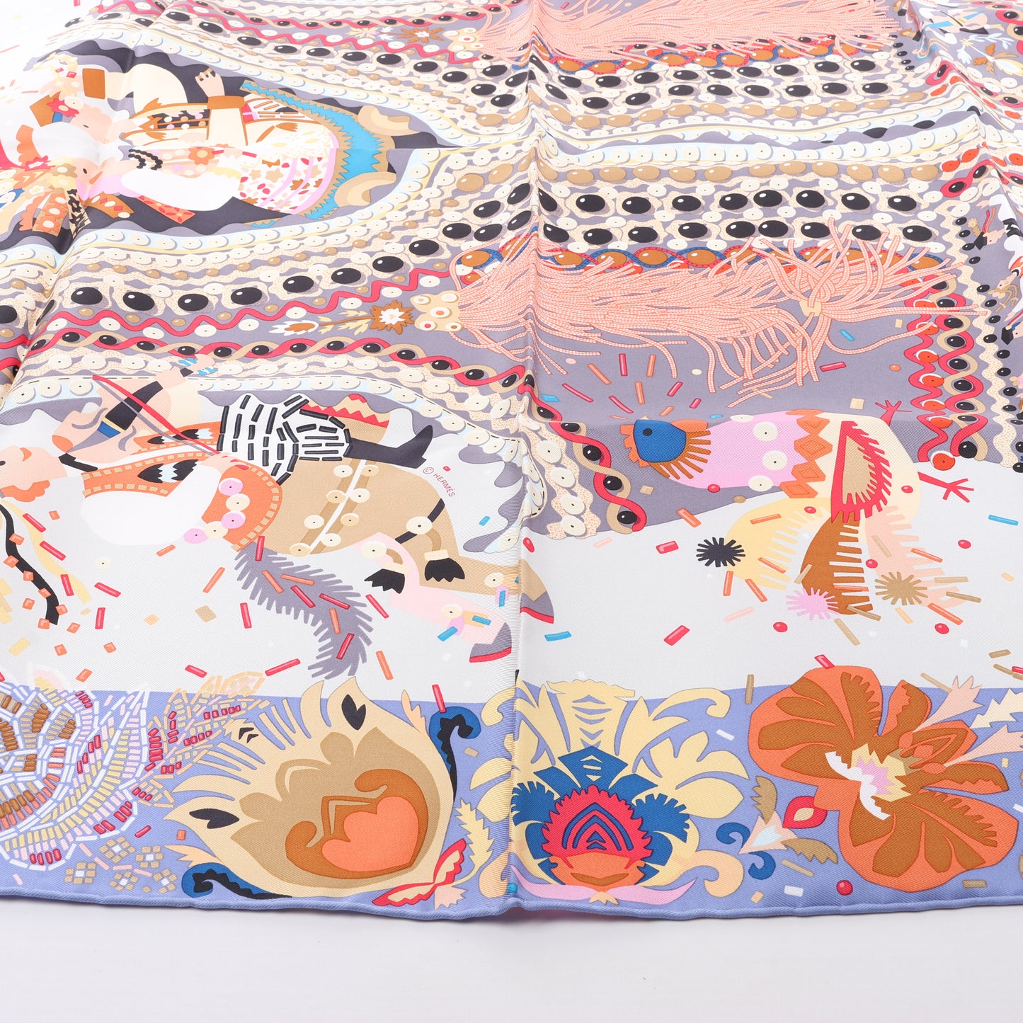 Hermès Carré 90 "Costume de Fete" 100% Silk Scarf in Purple
