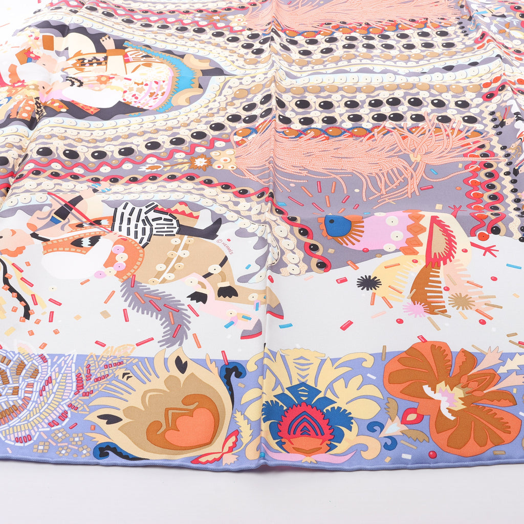 Hermès Carré 90 "Costume de Fete" 100% Silk Scarf in Purple