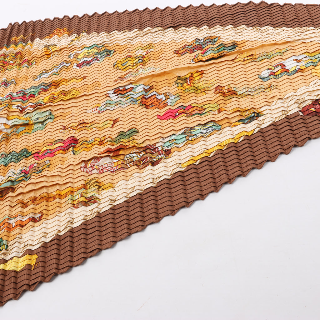Hermès Carré 90 "Couvee D Hermes" Double Pleated Silk handkerchief in Brown