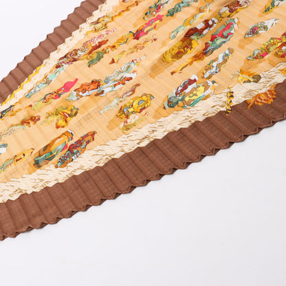 Hermès Carré 90 "Couvee D Hermes" Double Pleated Silk handkerchief in Brown
