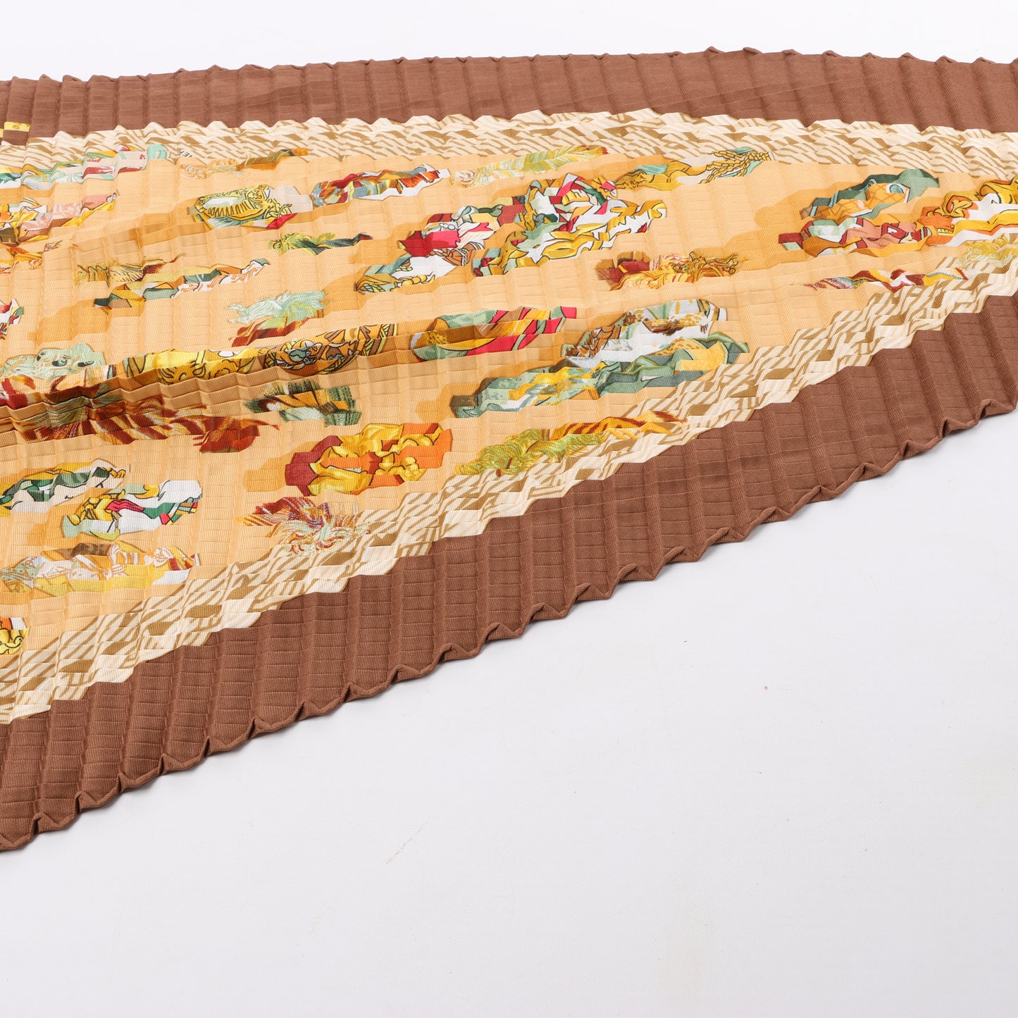 Hermès Carré 90 "Couvee D Hermes" Double Pleated Silk handkerchief in Brown