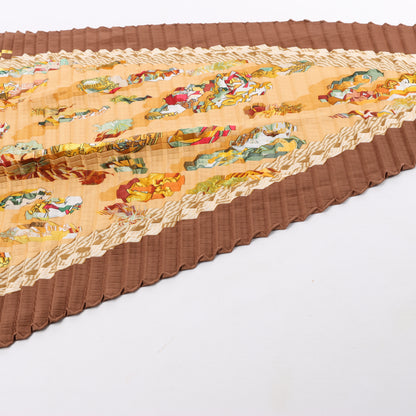 Hermès Carré 90 "Couvee D Hermes" Double Pleated Silk handkerchief in Brown