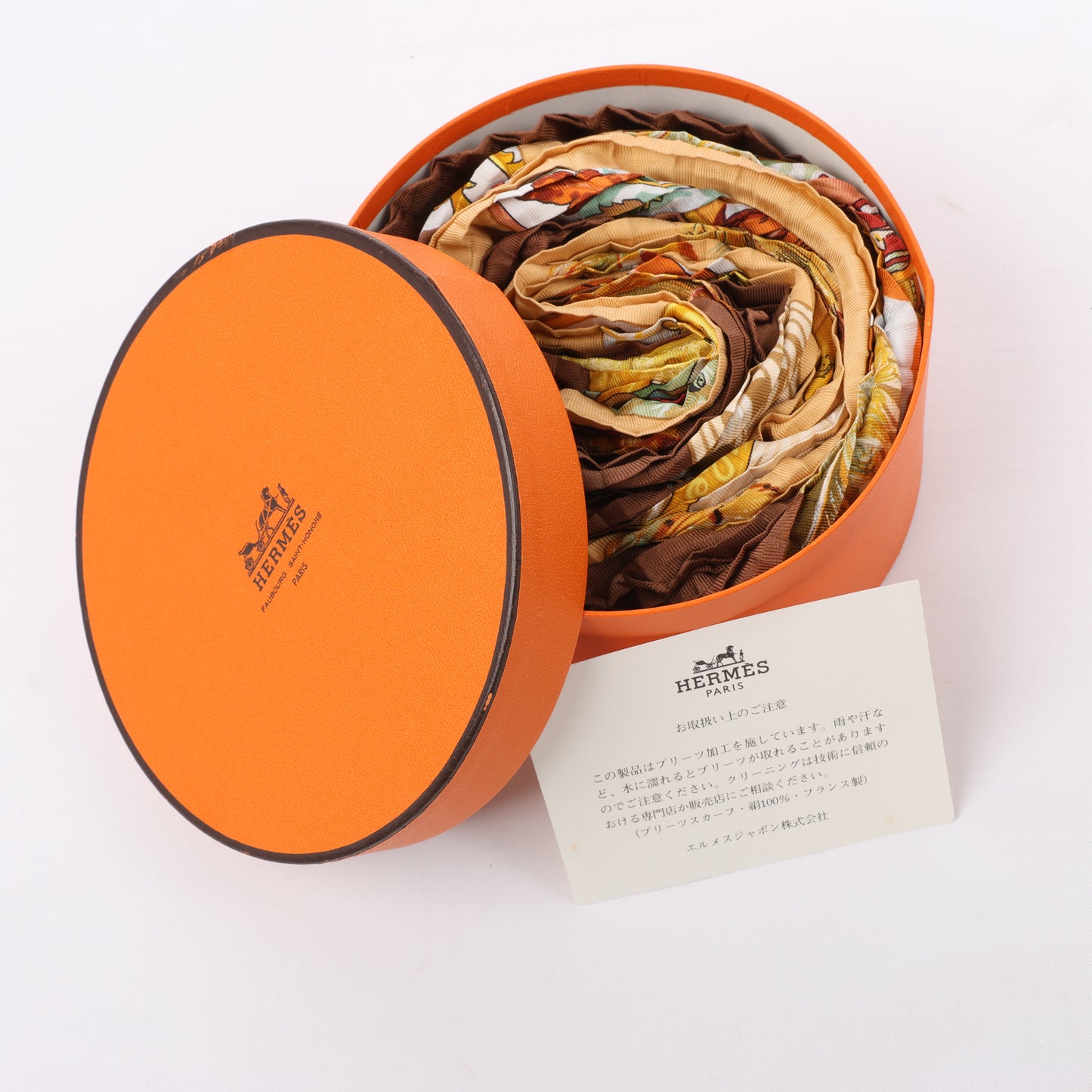 Hermès Carré 90 "Couvee D Hermes" Double Pleated Silk handkerchief in Brown