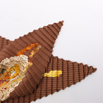 Hermès Carré 90 "Couvee D Hermes" Double Pleated Silk handkerchief in Brown