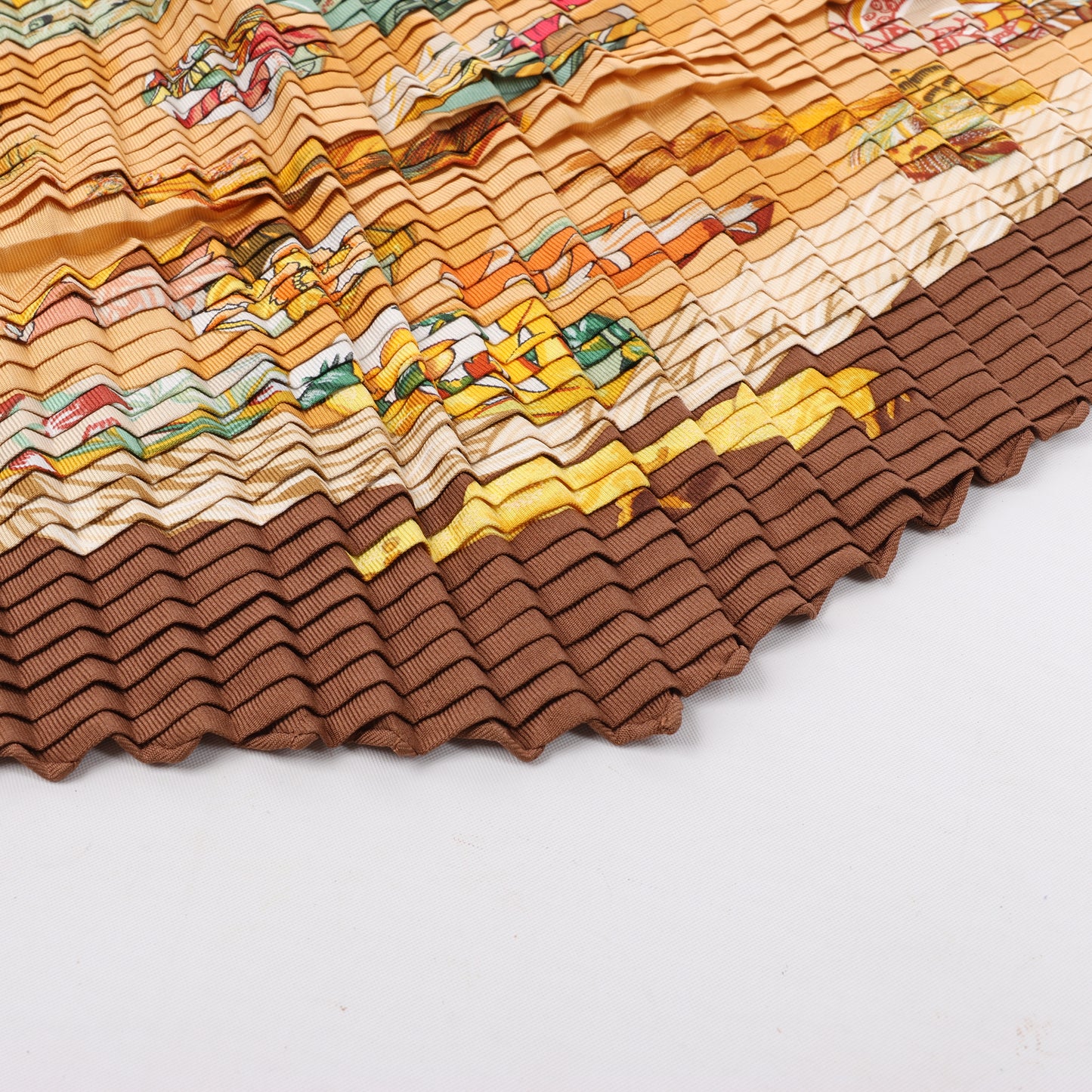 Hermès Carré 90 "Couvee D Hermes" Double Pleated Silk handkerchief in Brown