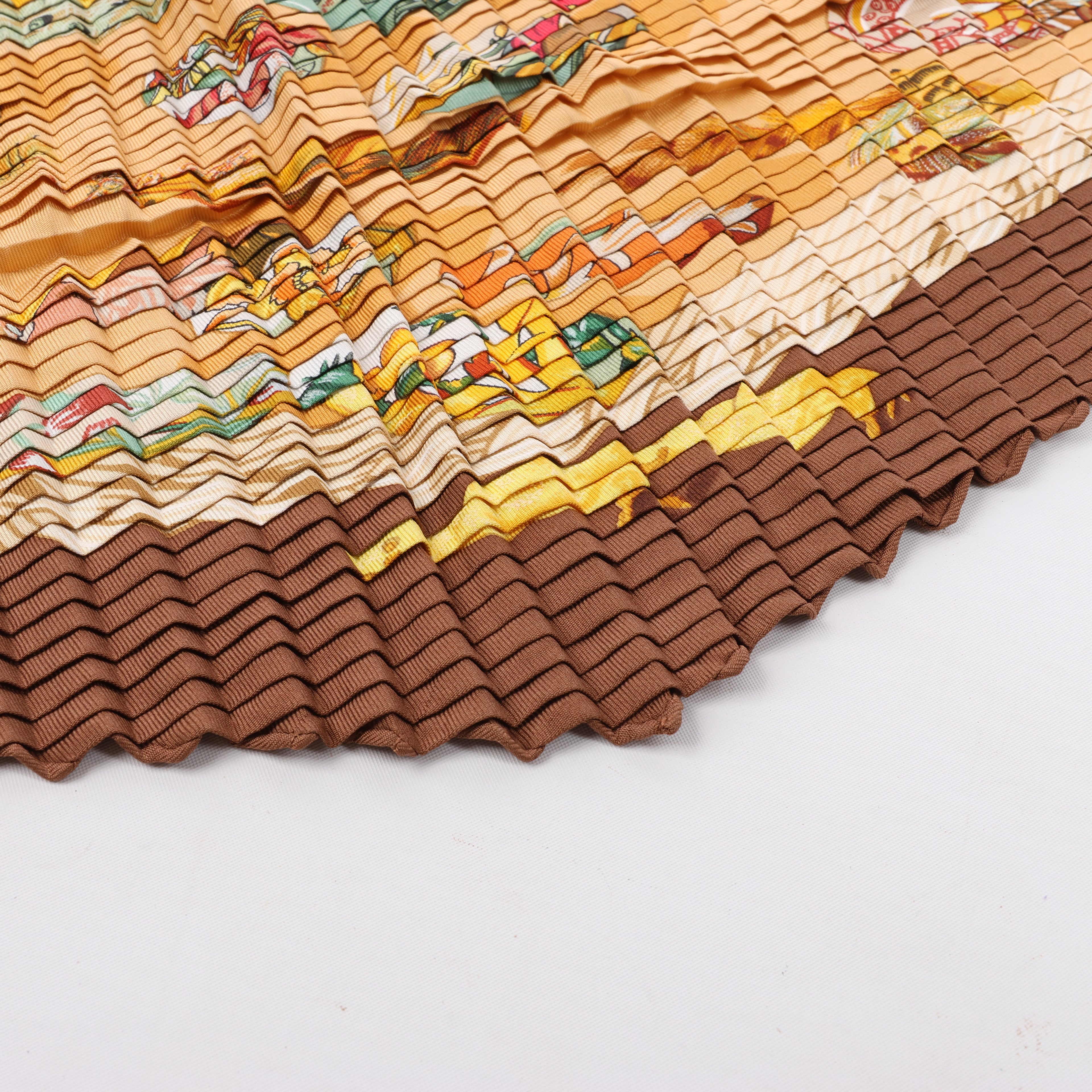 Hermès Carré 90 "Couvee D Hermes" Double Pleated Silk handkerchief in Brown