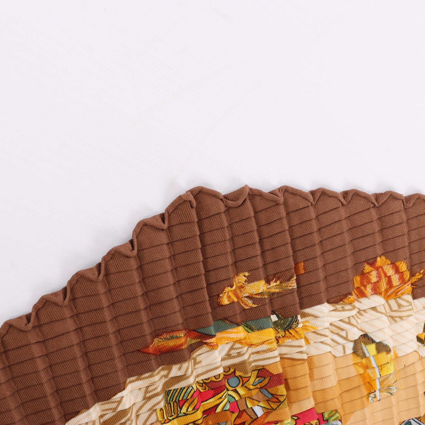 Hermès Carré 90 "Couvee D Hermes" Double Pleated Silk handkerchief in Brown