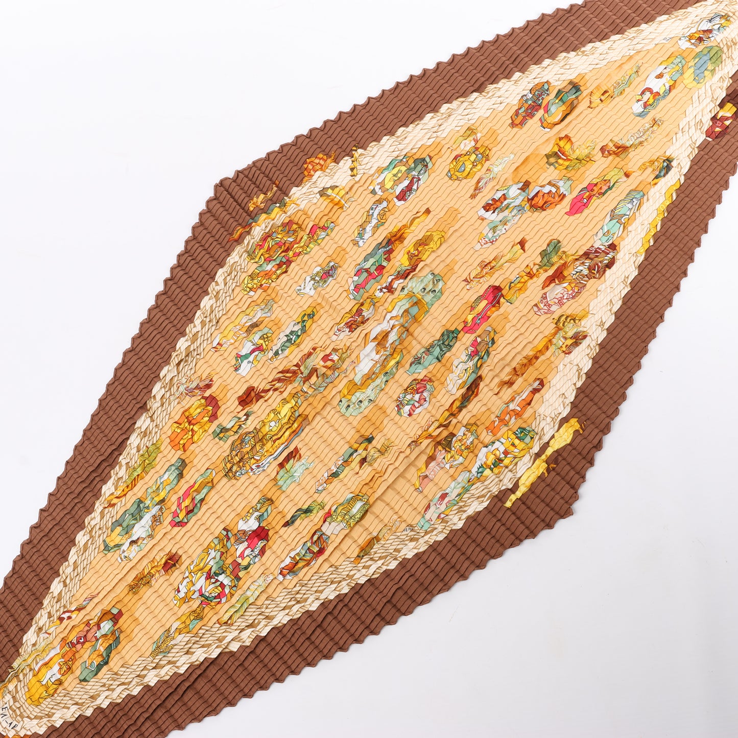 Hermès Carré 90 "Couvee D Hermes" Double Pleated Silk handkerchief in Brown