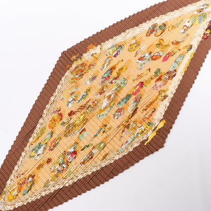 Hermès Carré 90 "Couvee D Hermes" Double Pleated Silk handkerchief in Brown