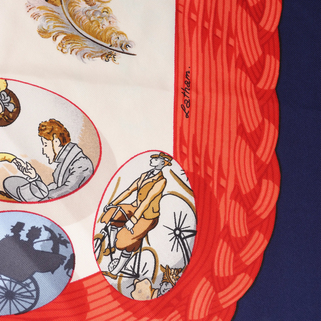 Hermès Carré 90 "Couvee d'Hermes" Silk handkerchief in Navy Blue x Red