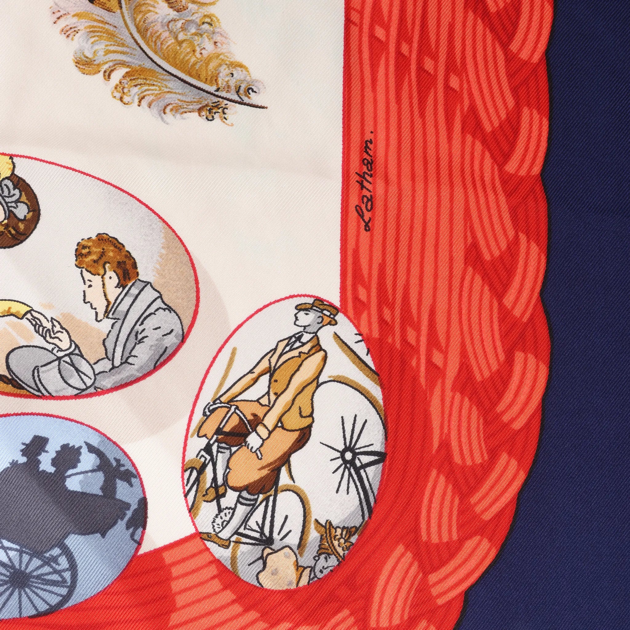 Hermès Carré 90 "Couvee d'Hermes" Silk handkerchief in Navy Blue x Red