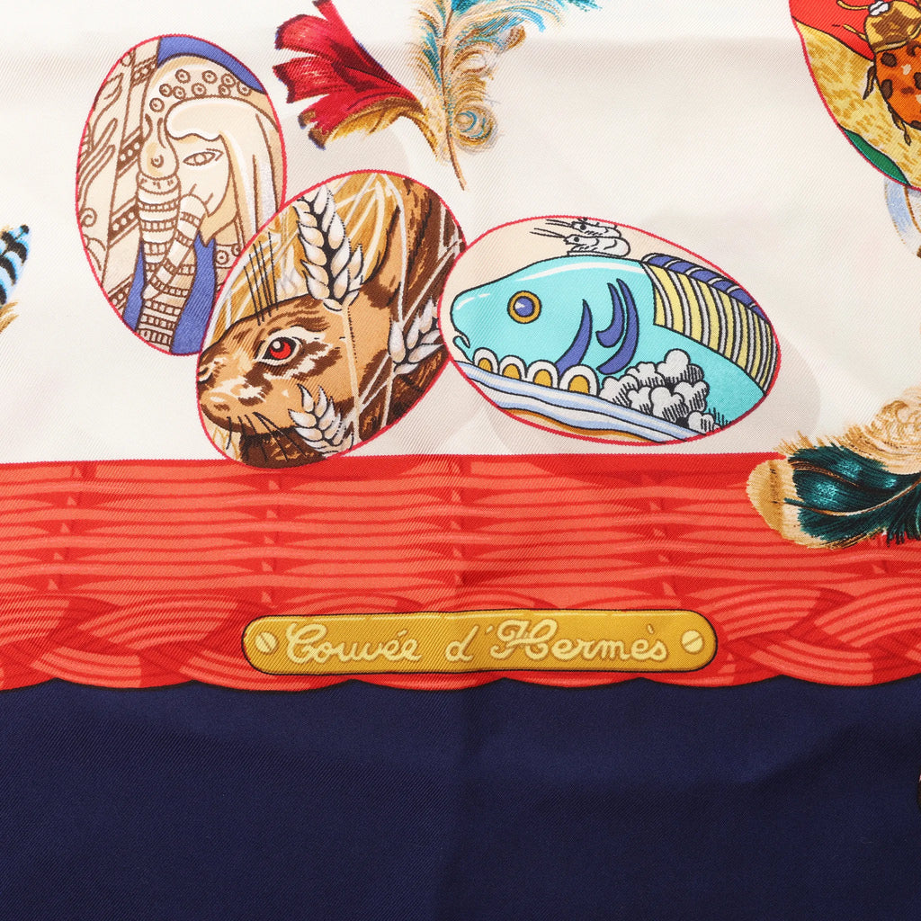 Hermès Carré 90 "Couvee d'Hermes" Silk handkerchief in Navy Blue x Red