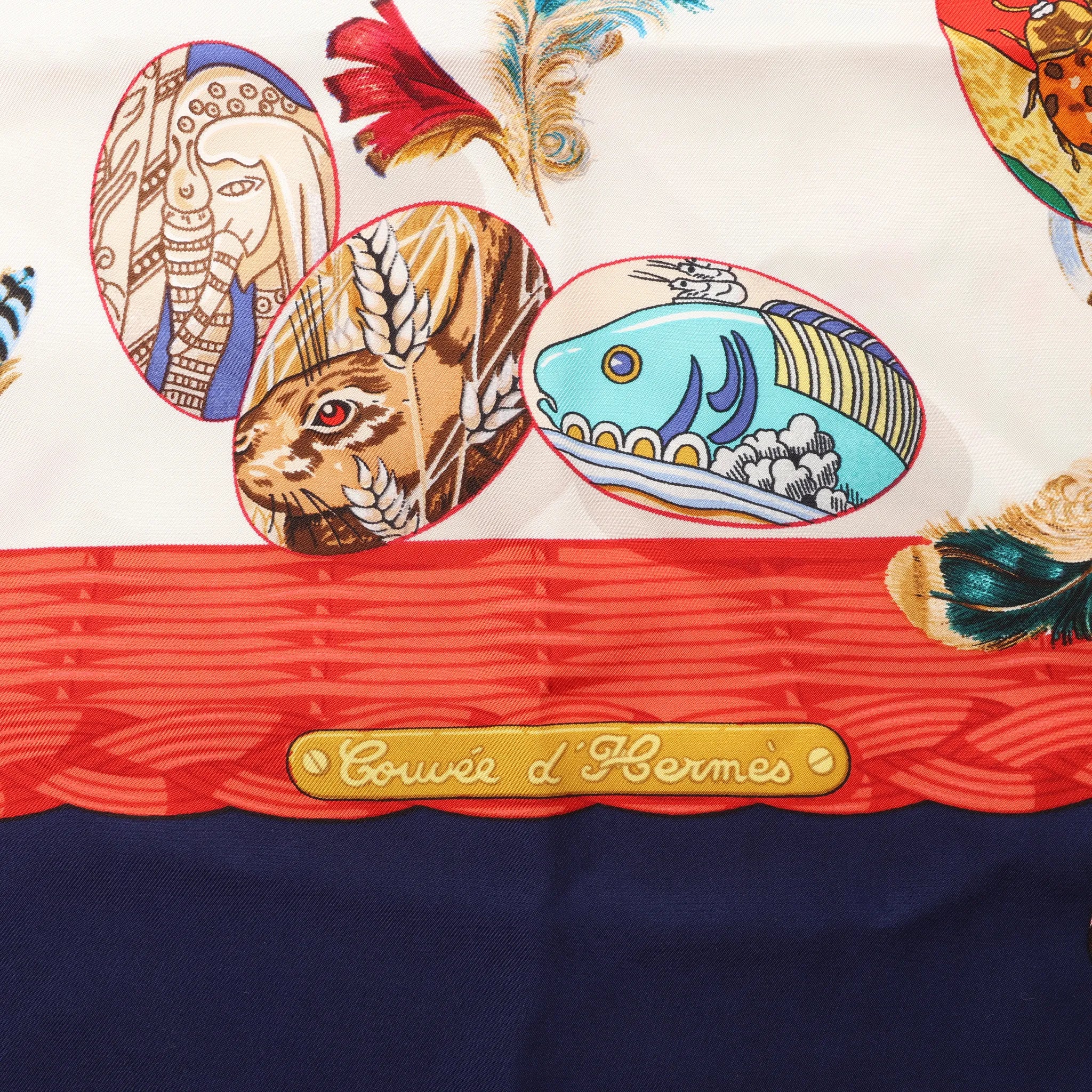 Hermès Carré 90 "Couvee d'Hermes" Silk handkerchief in Navy Blue x Red