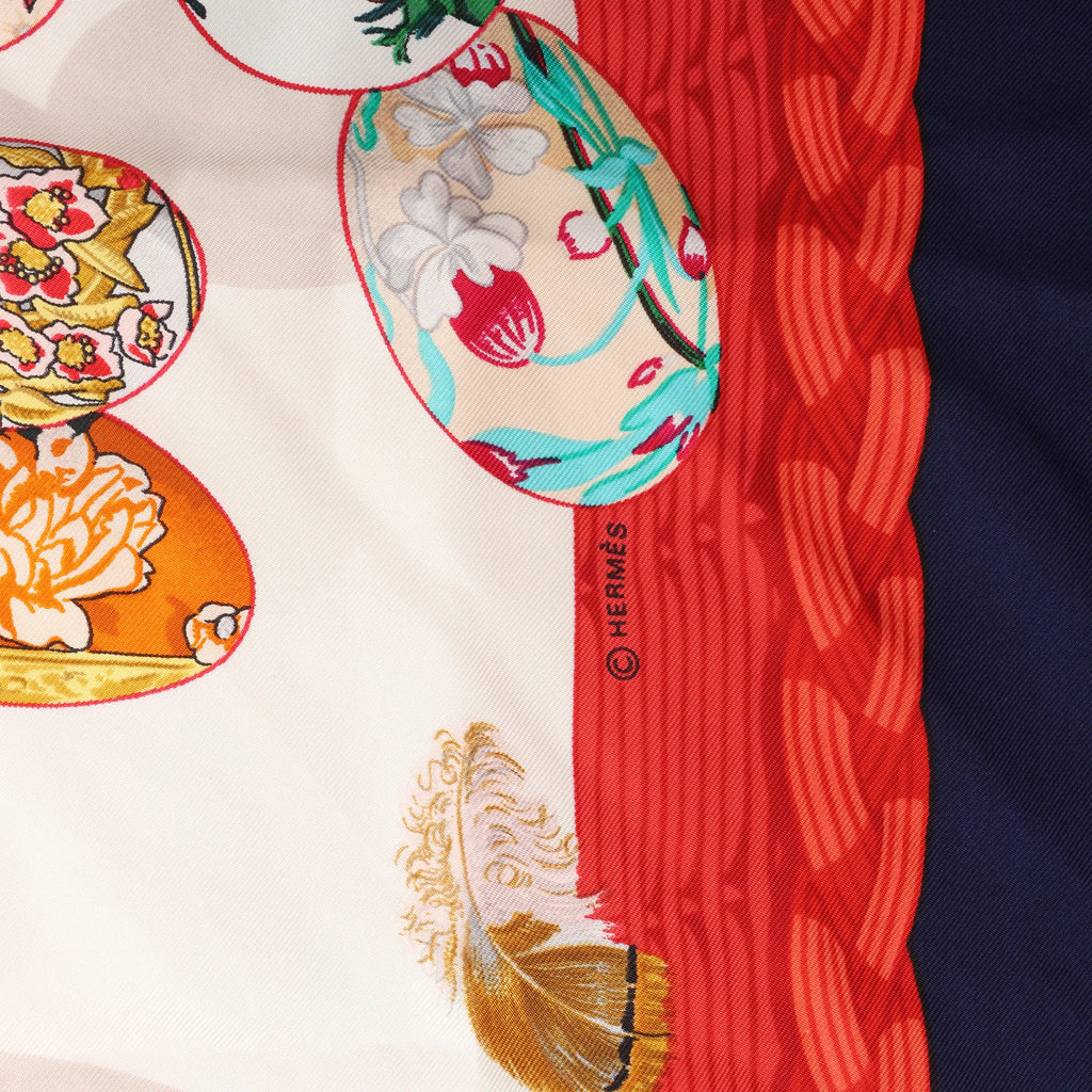 Hermès Carré 90 "Couvee d'Hermes" Silk handkerchief in Navy Blue x Red