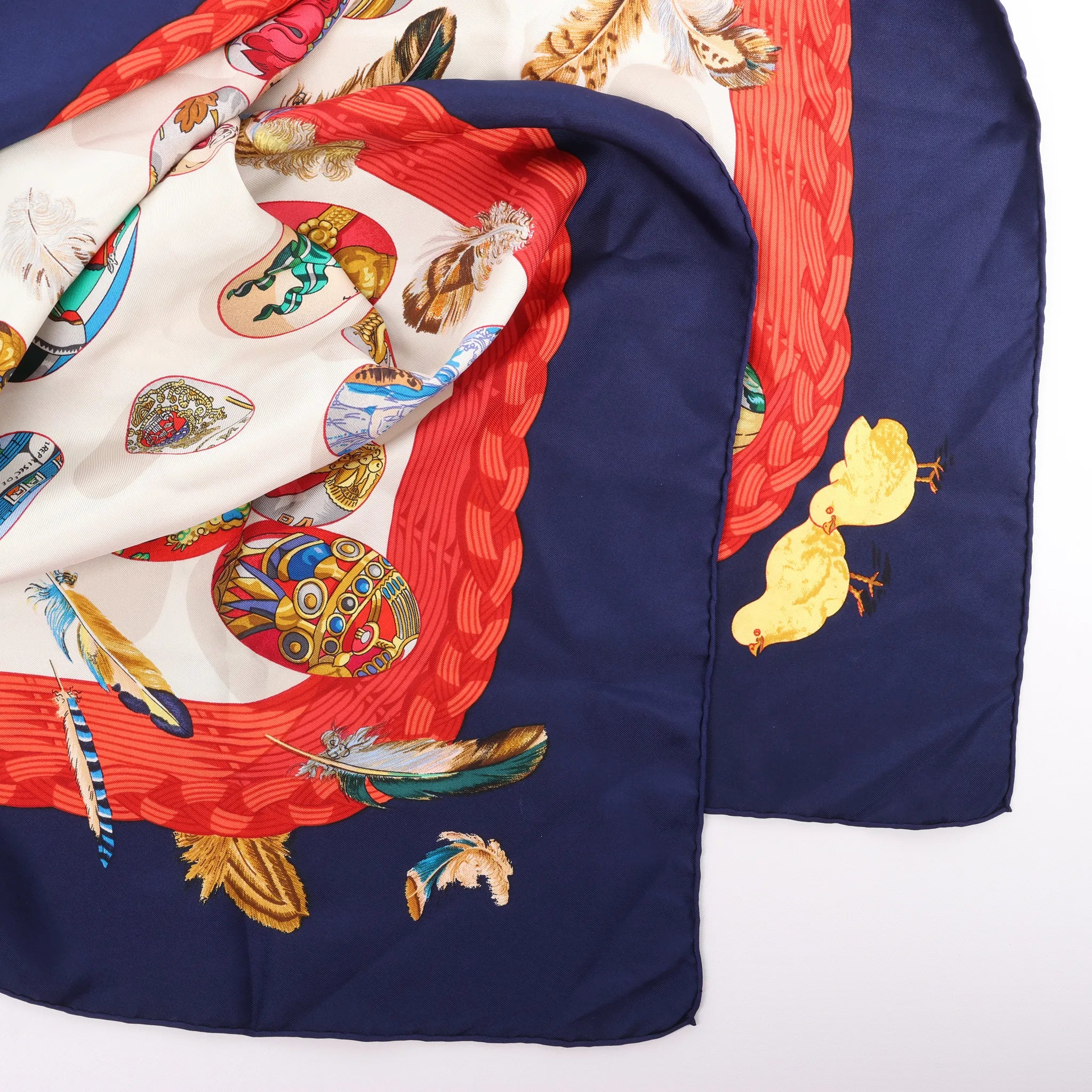 Hermès Carré 90 "Couvee d'Hermes" Silk handkerchief in Navy Blue x Red