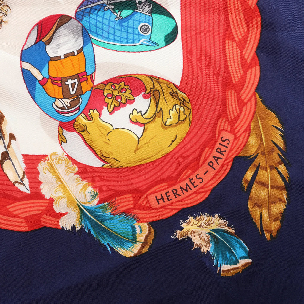 Hermès Carré 90 "Couvee d'Hermes" Silk handkerchief in Navy Blue x Red