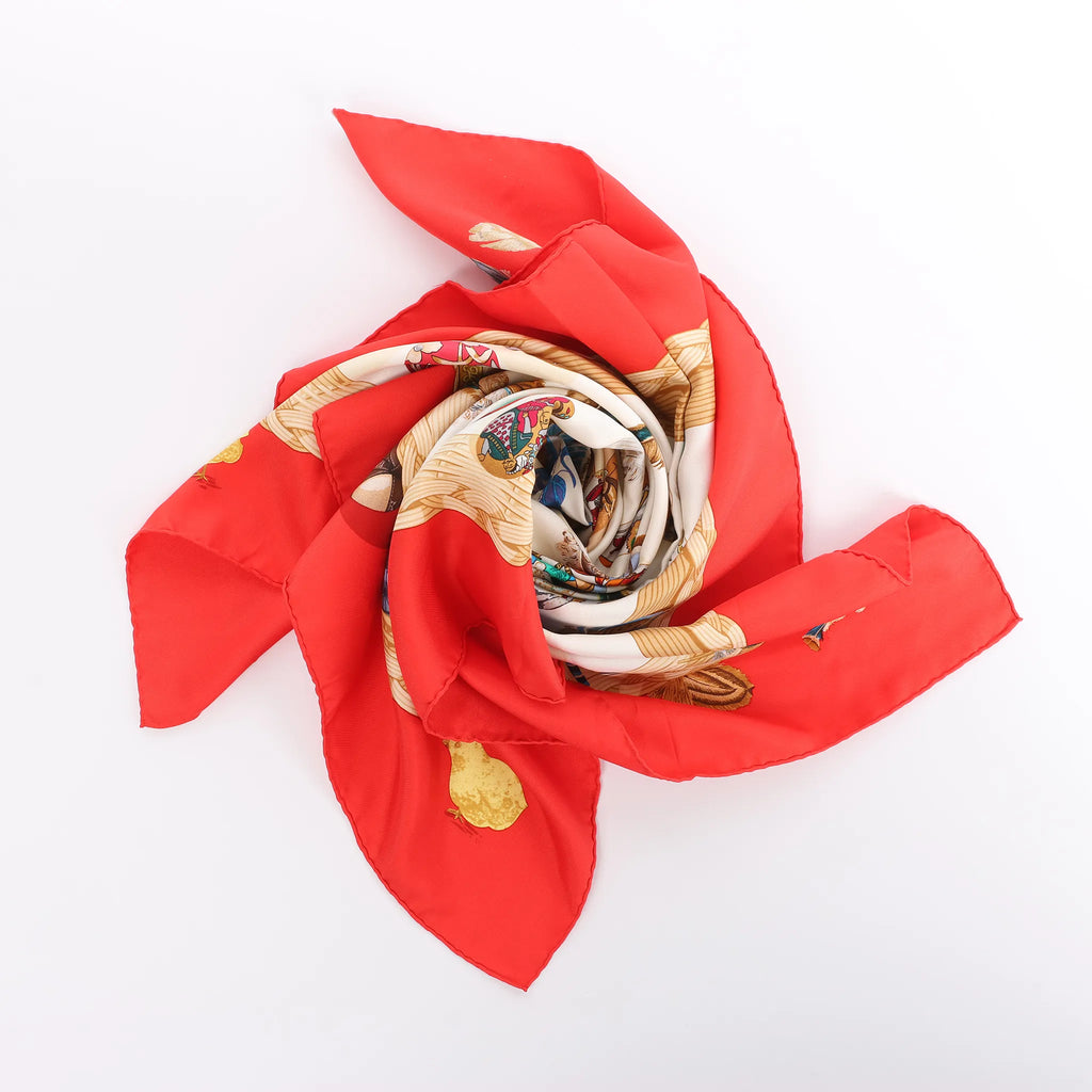 Hermès Carré 90 "Couvee d'Hermes" Silk handkerchief in Red