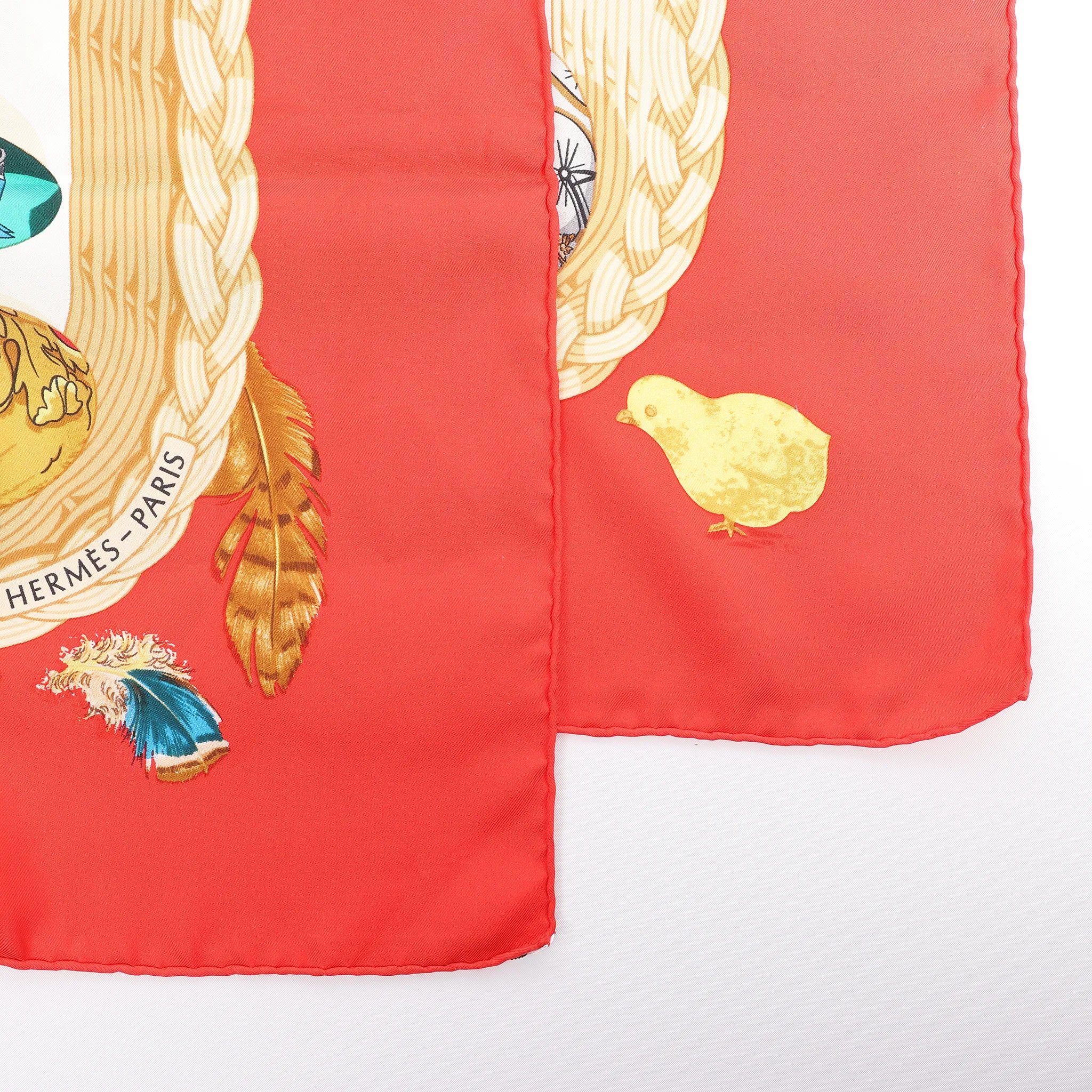 Hermès Carré 90 "Couvee d'Hermes" Silk handkerchief in Red